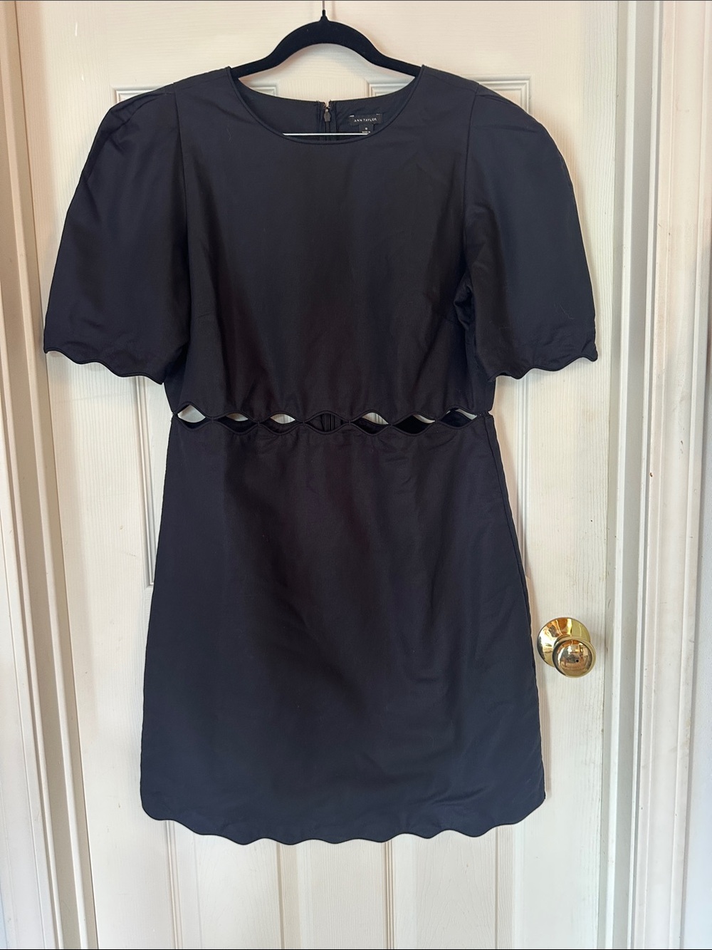 Ann Taylor Black Scallop Hem Mini Dress with Waist Cutouts